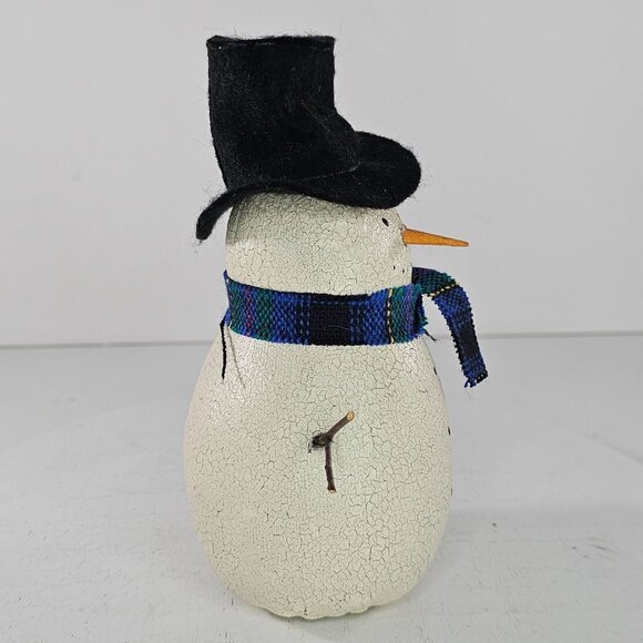 Vintage Natalie Silitch Folk Art Snowman Figurine Black Hat Plaid Scarf - Picture 2 of 8
